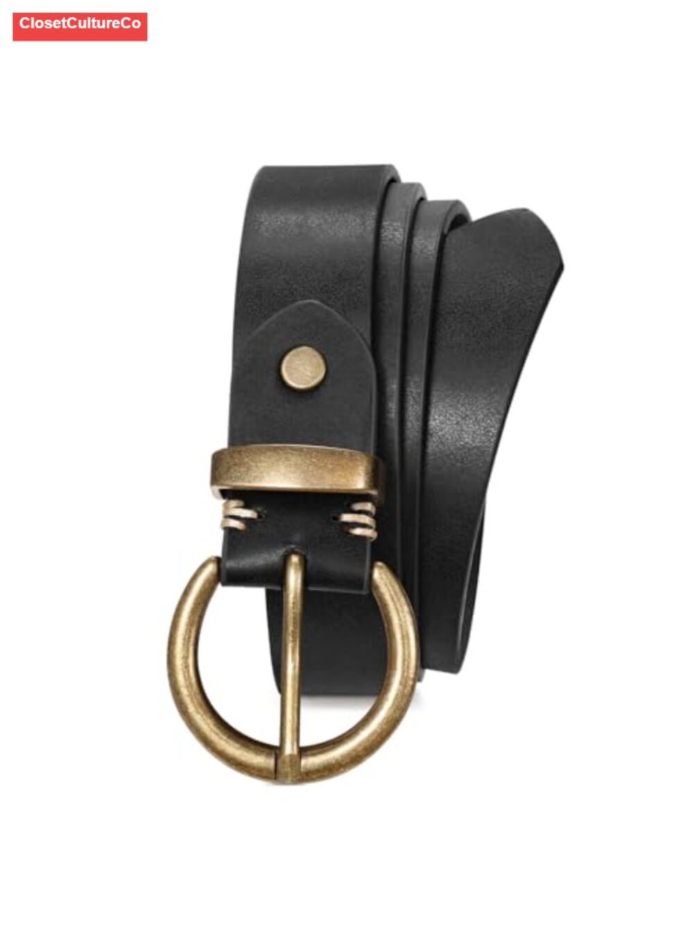 PU Leather Belt with Brass Circle Buckle Adjustable Fashion Belt